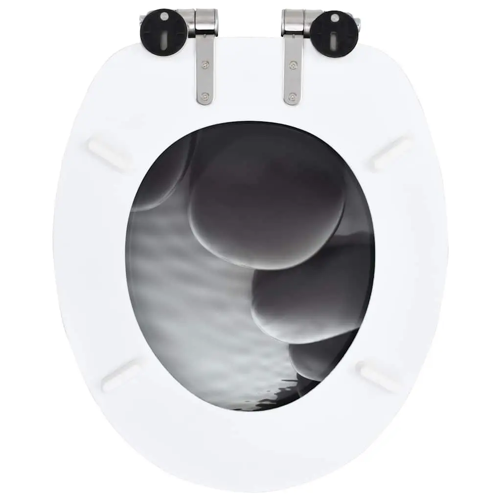 Toilet Seats 2 pcs Soft Close Lids Grey Stones Design Bathroom Fixtures