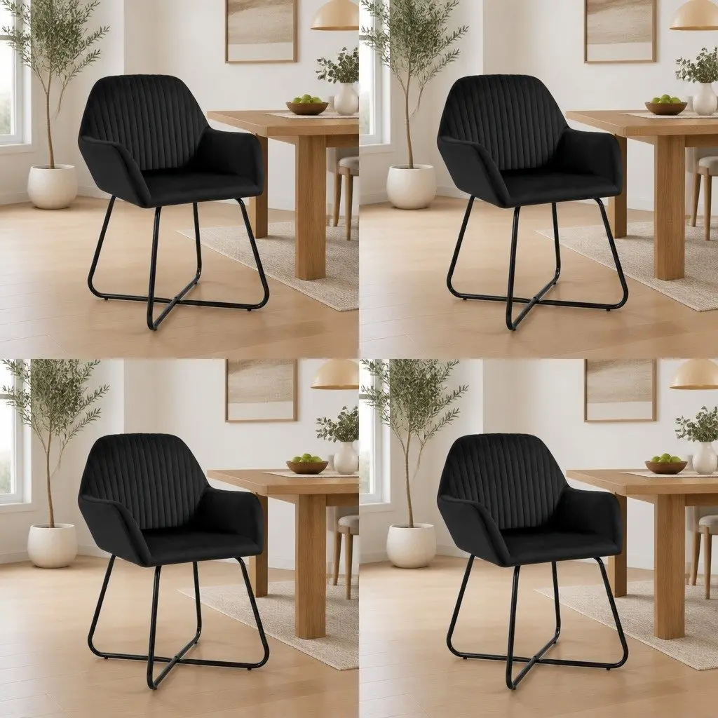 Dining Chairs Set of 4 Black Velvet Kitchen Room Seating with Armrests Backrest
