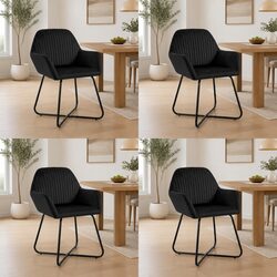 Dining Chairs Set of 4 Black Velvet Kitchen Room Seating with Armrests Backrest