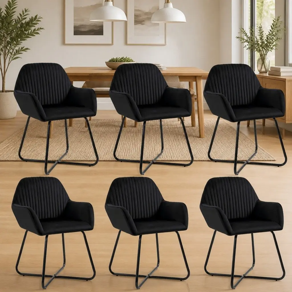 Dining Chairs Velvet Black Set of 6 Kitchen Living Room Seating