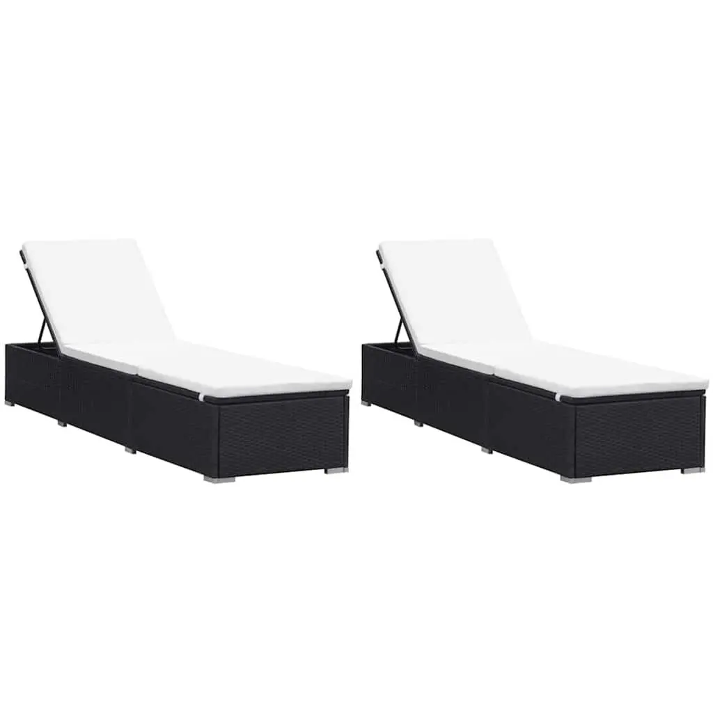 Outdoor Garden Patio Reclining Chair Set 2 Pieces Adjustable PE Rattan Black with Cushions