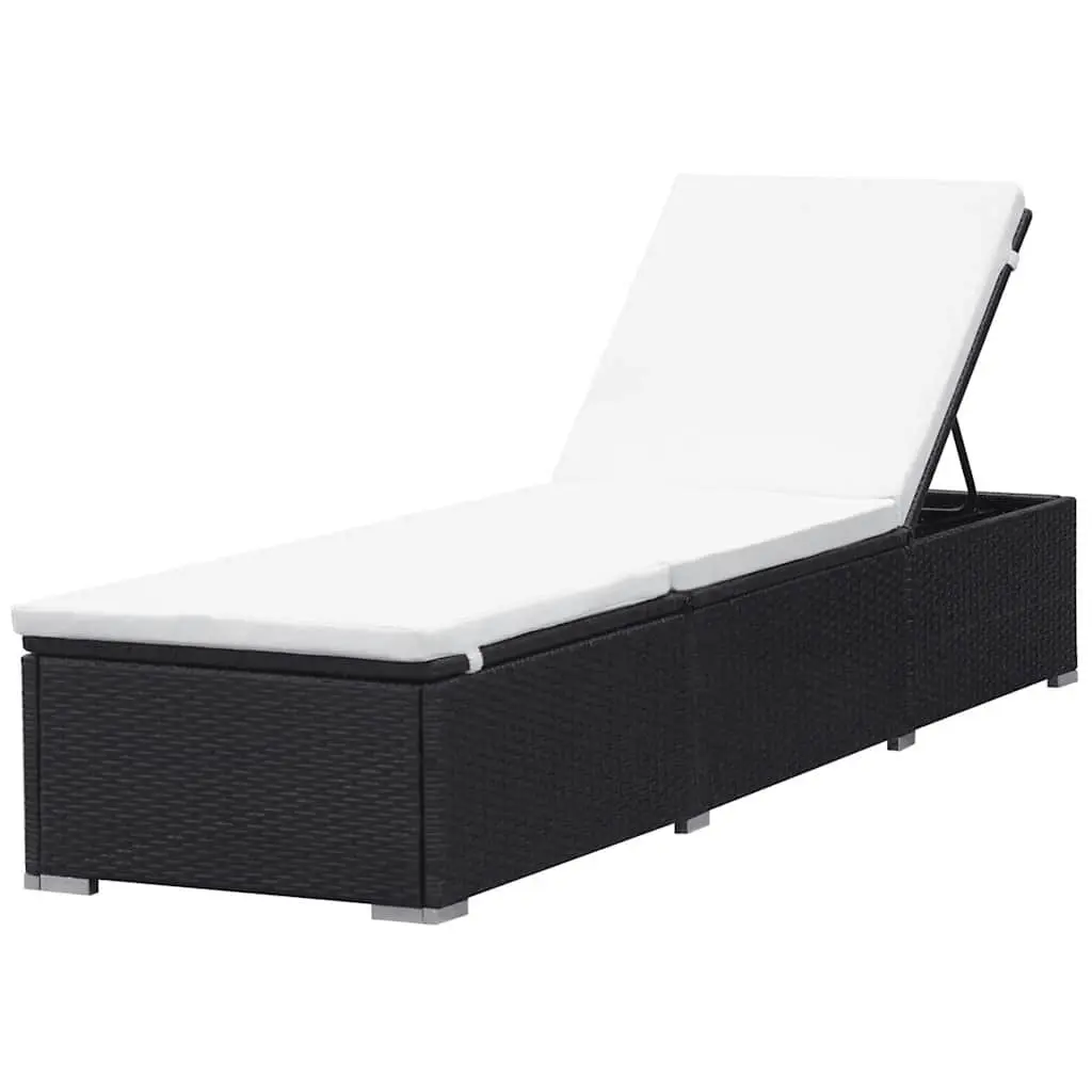 Outdoor Garden Patio Reclining Chair Set 2 Pieces Adjustable PE Rattan Black with Cushions