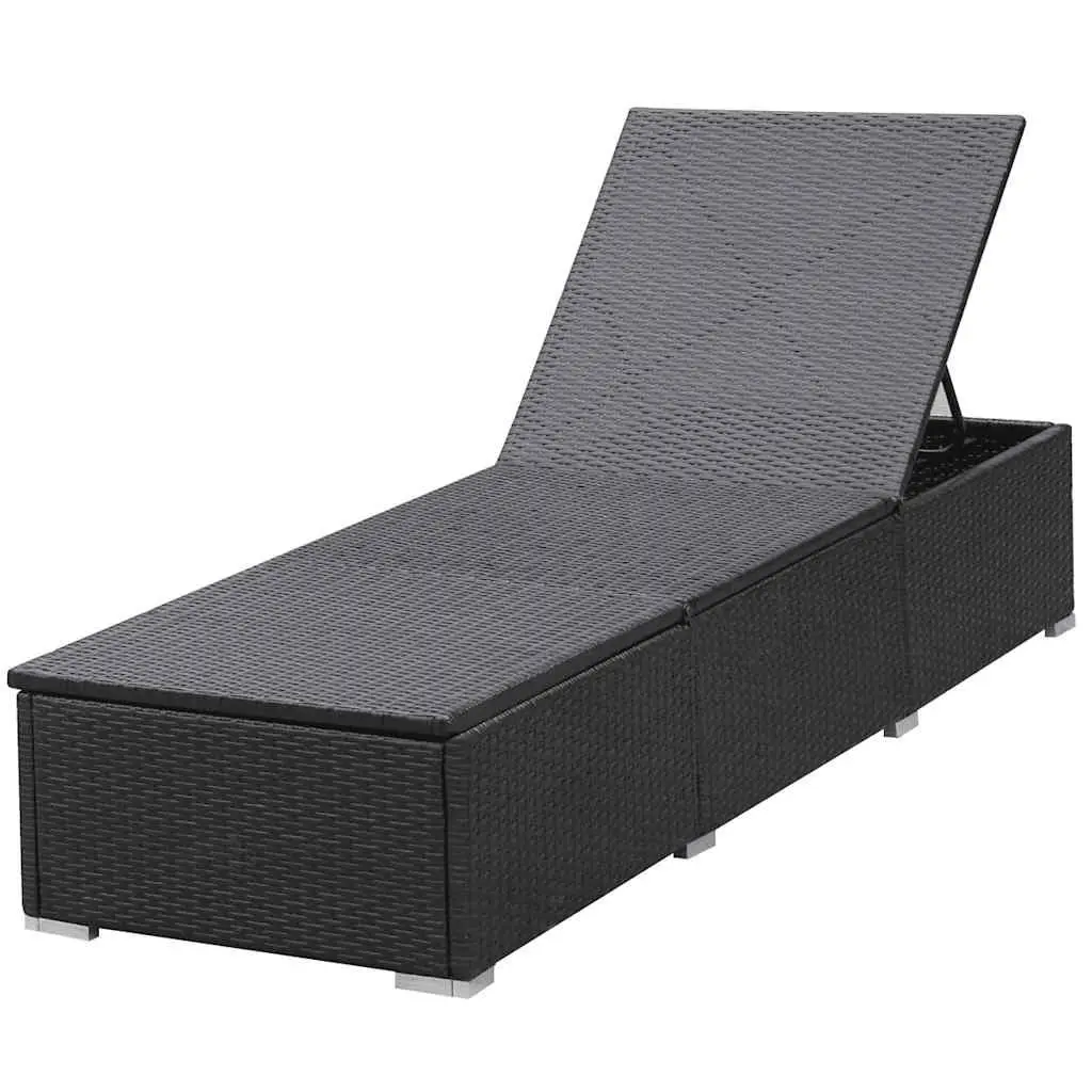 Outdoor Garden Patio Reclining Chair Set 2 Pieces Adjustable PE Rattan Black with Cushions