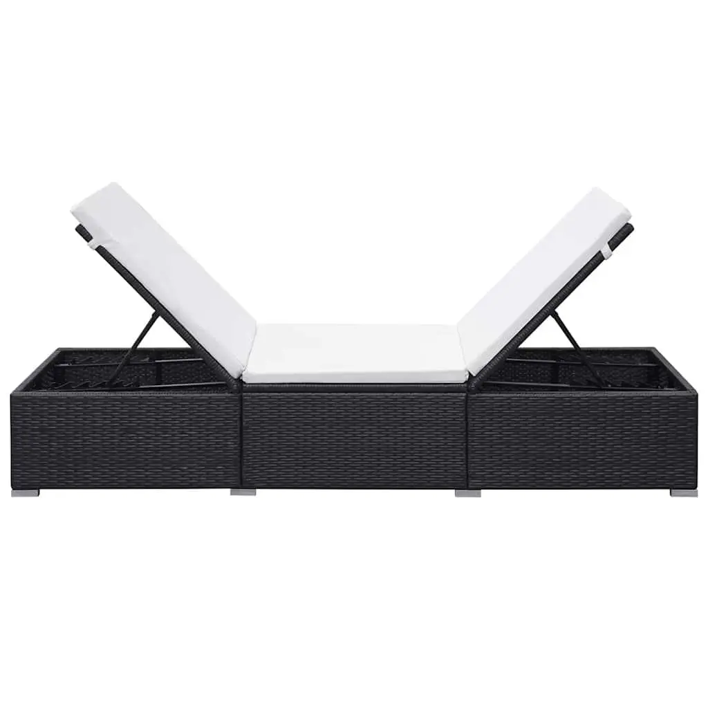 Outdoor Garden Patio Reclining Chair Set 2 Pieces Adjustable PE Rattan Black with Cushions