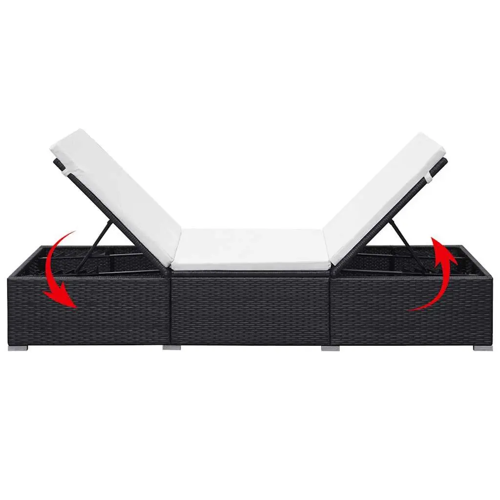 Outdoor Garden Patio Reclining Chair Set 2 Pieces Adjustable PE Rattan Black with Cushions