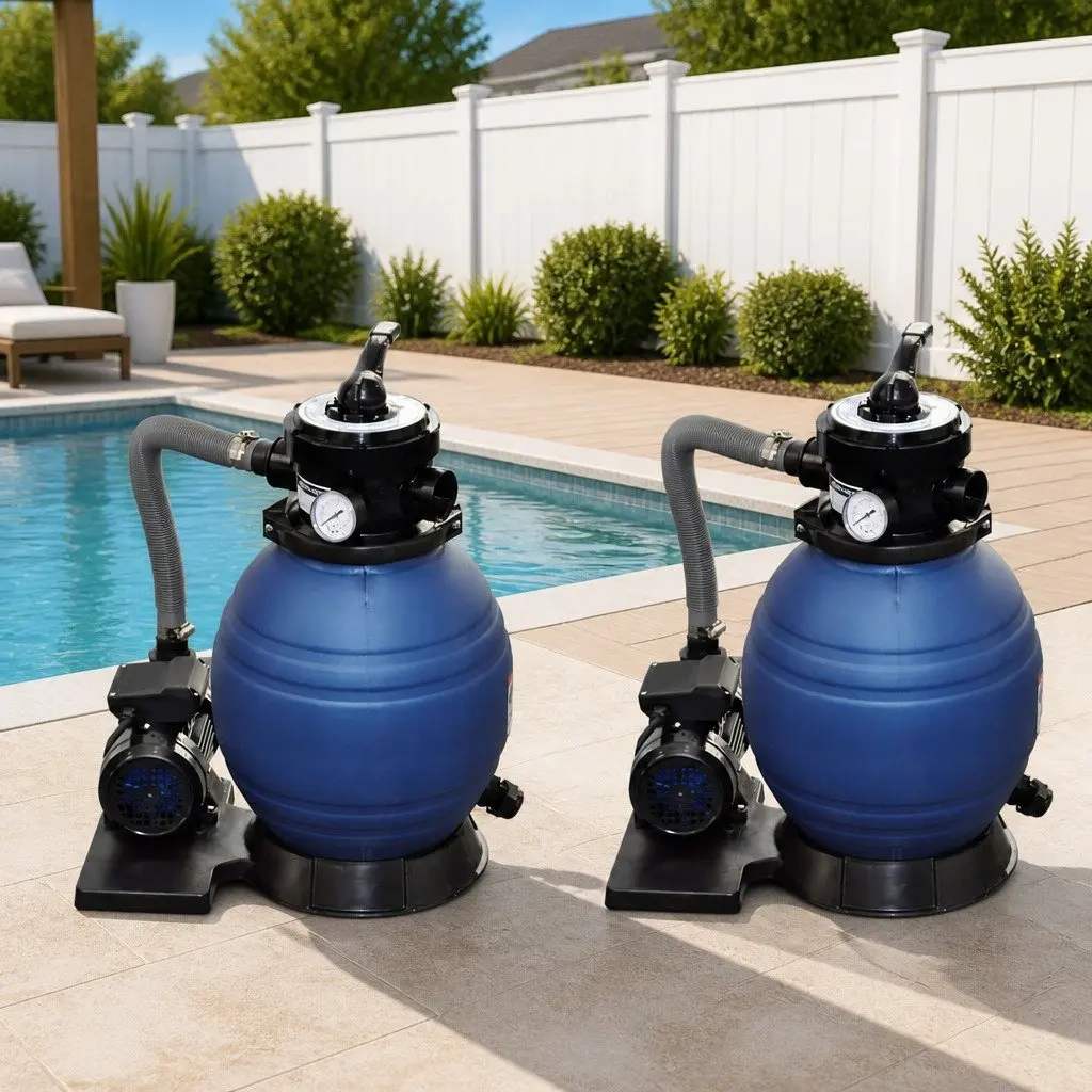 Sand Filter Pump 400W Above Ground 11000 L/h Durable Corrosion Proof Filtration System for Pool Spa Set of 2