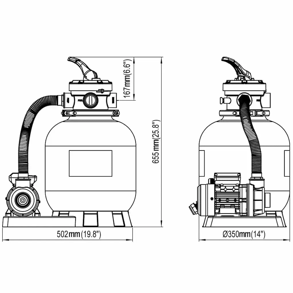 Sand Filter Pump Set of 2 Durable Corrosion Proof 600W 17000L/h Above Ground Pool Cleaner