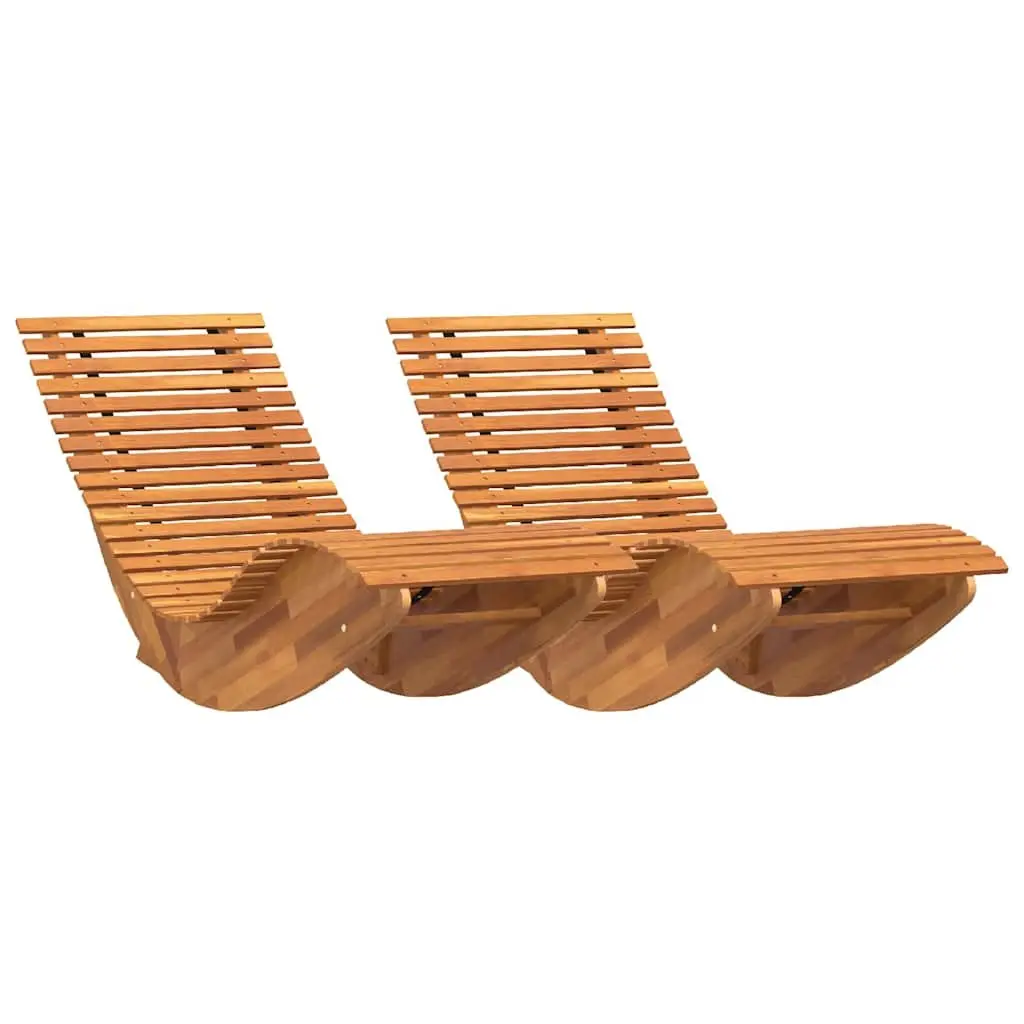 Rocking Chair Sun Loungers Acacia Wood Brown Outdoor Seating 2 Piece
