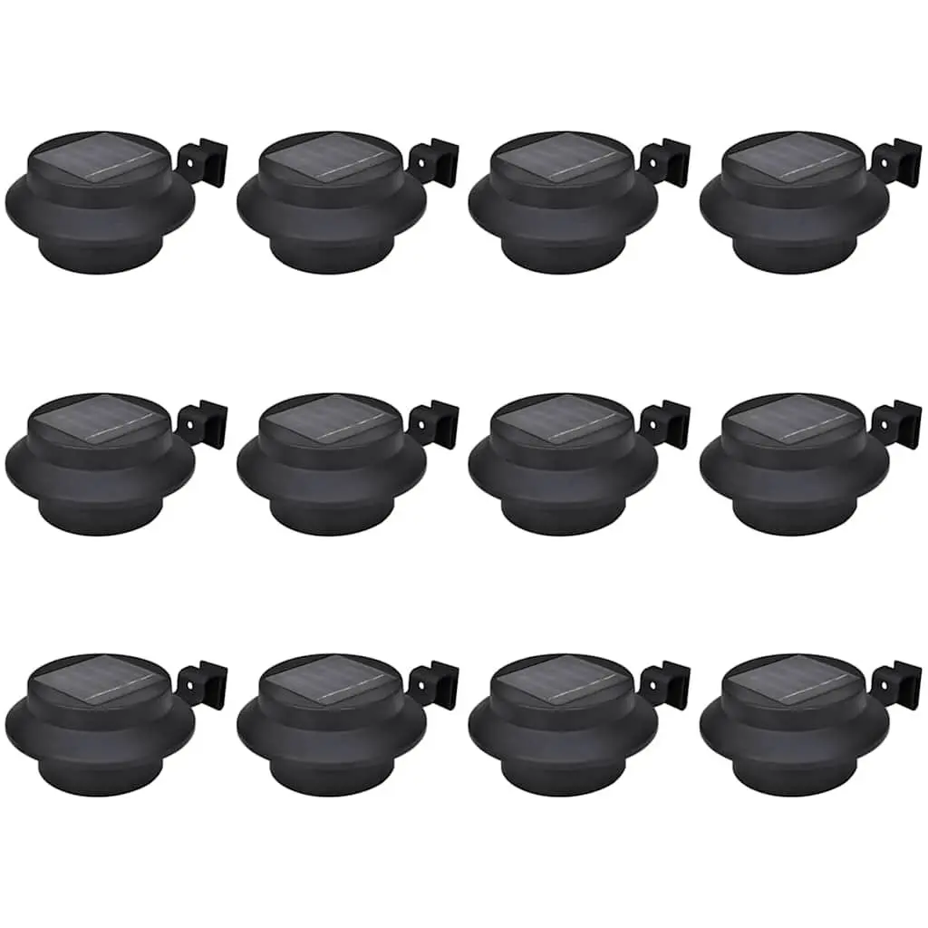 Outdoor Solar Fence Lamps LED Black 12 Piece Durable Plastic Garden Wall Lighting