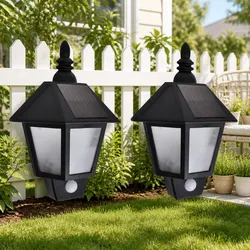 Solar Wall Lamps 2 pcs Motion Sensor Outdoor Garden Patio Fence Lighting Black