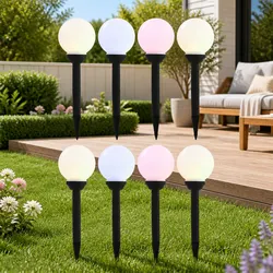 Outdoor Solar Lamps 8 Pcs LED Spherical 15cm RGB Color Changing Garden Lighting