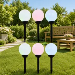 Outdoor Solar LED Lamps 6 Pack Spherical 20cm RGB Color Changing Garden Lighting