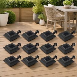 Solar LED Outdoor Lights 12 Pack Square 12cm Black Garden Fence Wall Lamps