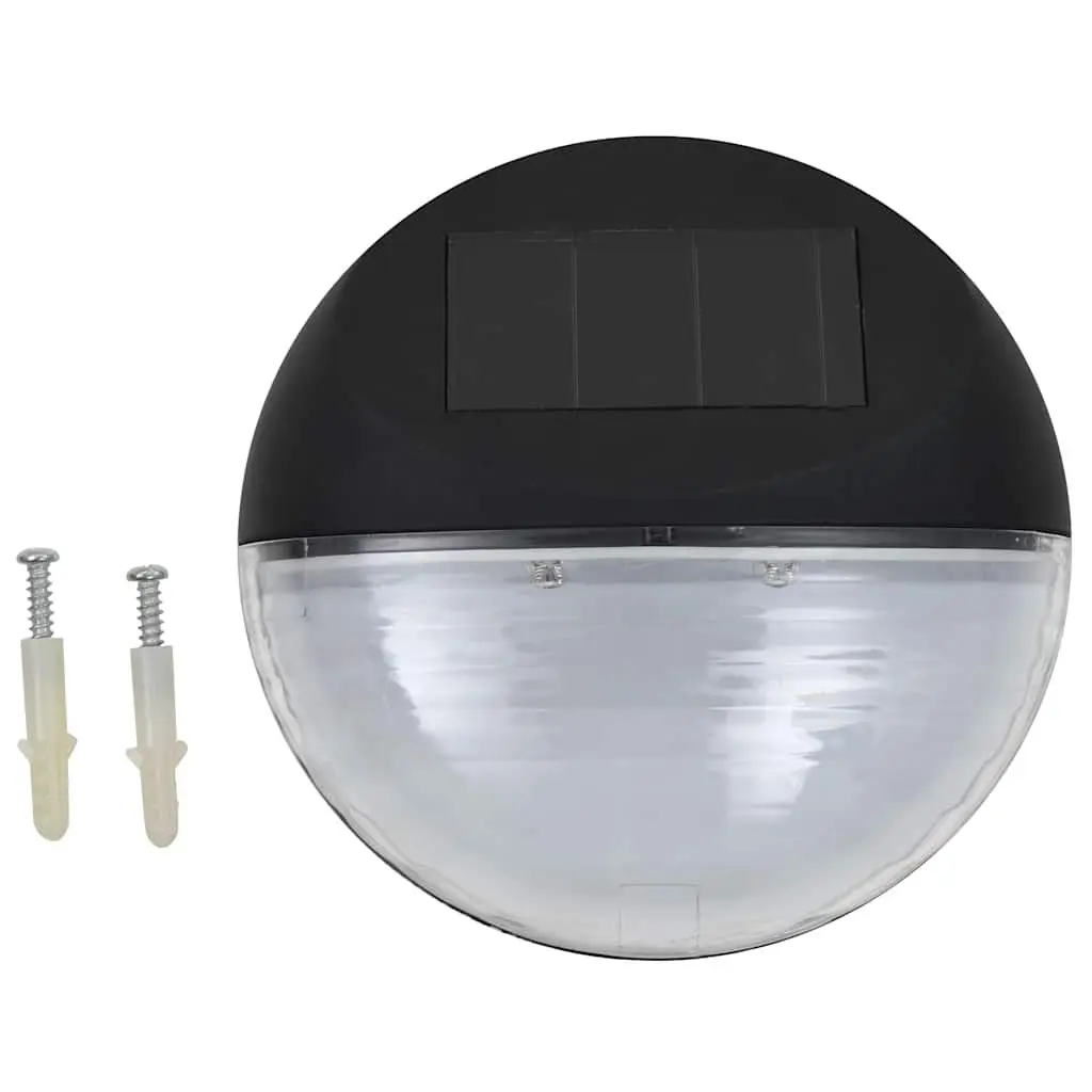Solar Wall Lamps LED Outdoor Lighting Black Round 24 Piece Garden Fence Mount