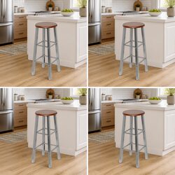 Bar Stools Set of 4 Brown Seat Modern Design Footrest Kitchen Counter Height
