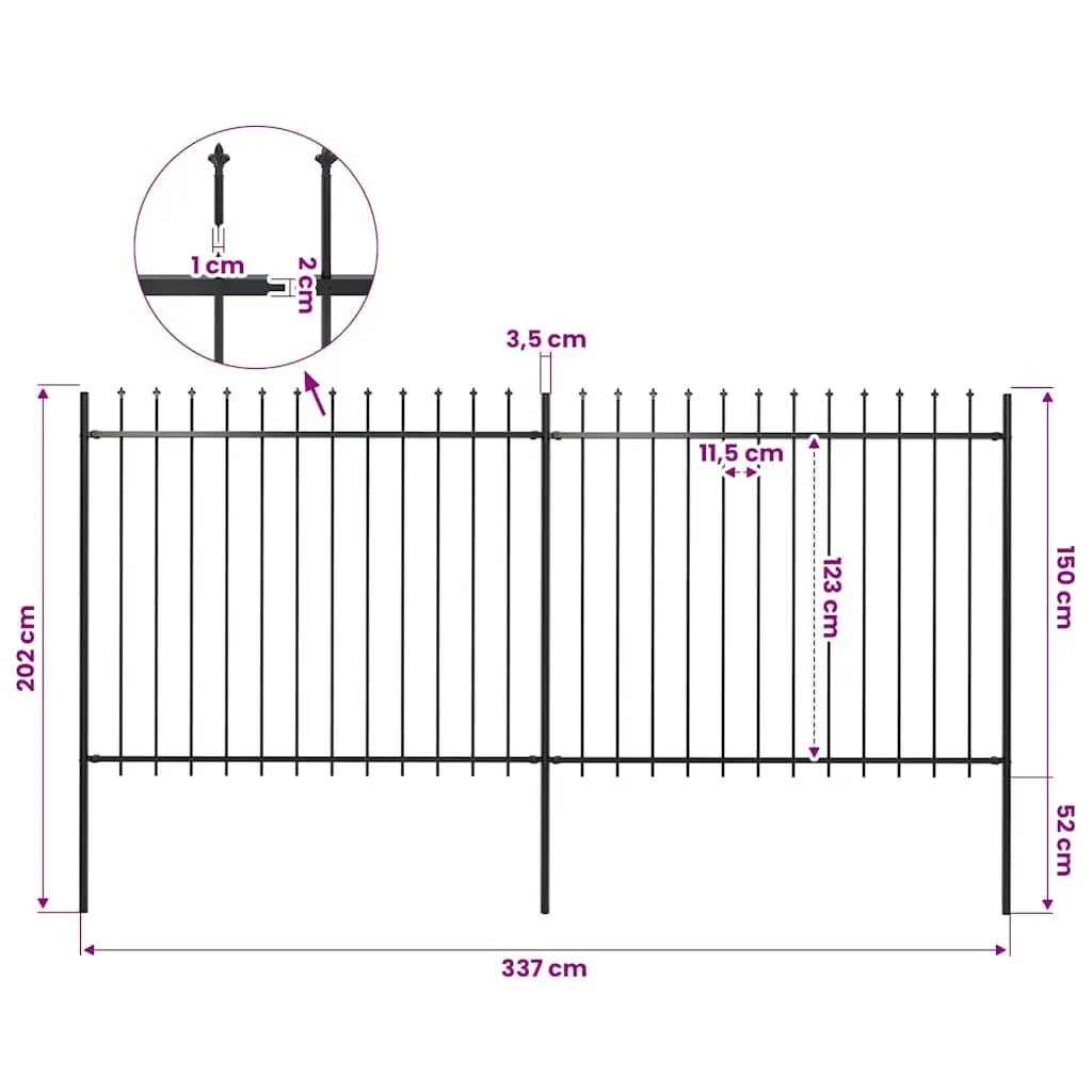 Garden Fence Panel Steel Powder-coated 359x150cm Black