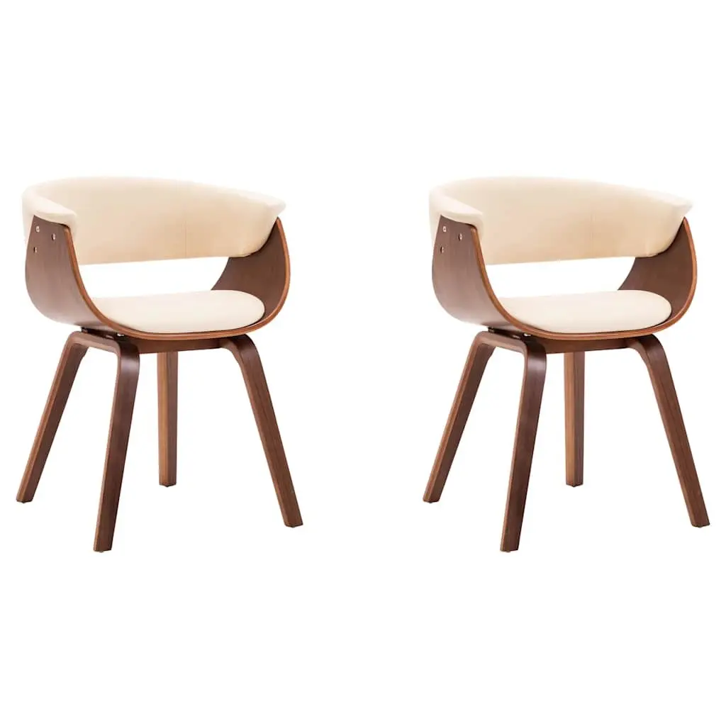Dining Chairs Set of 2 Cream Bent Wood Frame Faux Leather Upholstered Seating