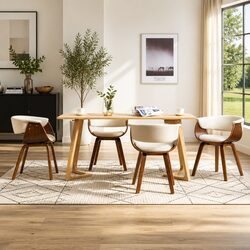 Dining Chairs Set of 4 Kitchen Room Seating Cream Bent Wood Faux Leather