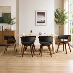 Dining Chairs Set 6 pcs Grey Bent Wood Frame Fabric Seat Kitchen Room Furniture