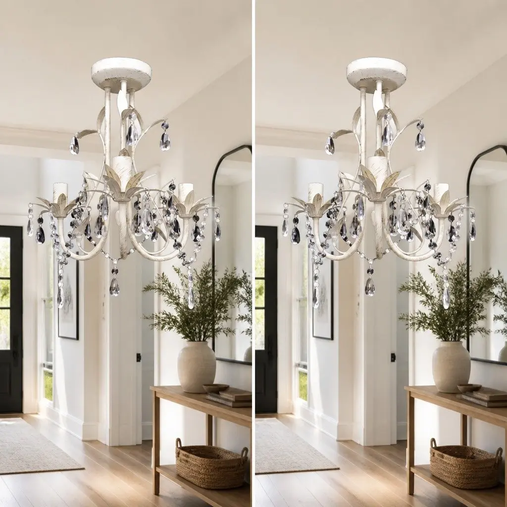 White Crystal Pendant Ceiling Lamps, Set of 2