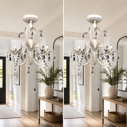 Versatile White Crystal Pendant Ceiling Lamps, Set of 2