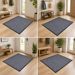 Door Mats PVC Grey 90x60 cm Non-Slip Backing Indoor Outdoor Entrance Mats Set 4