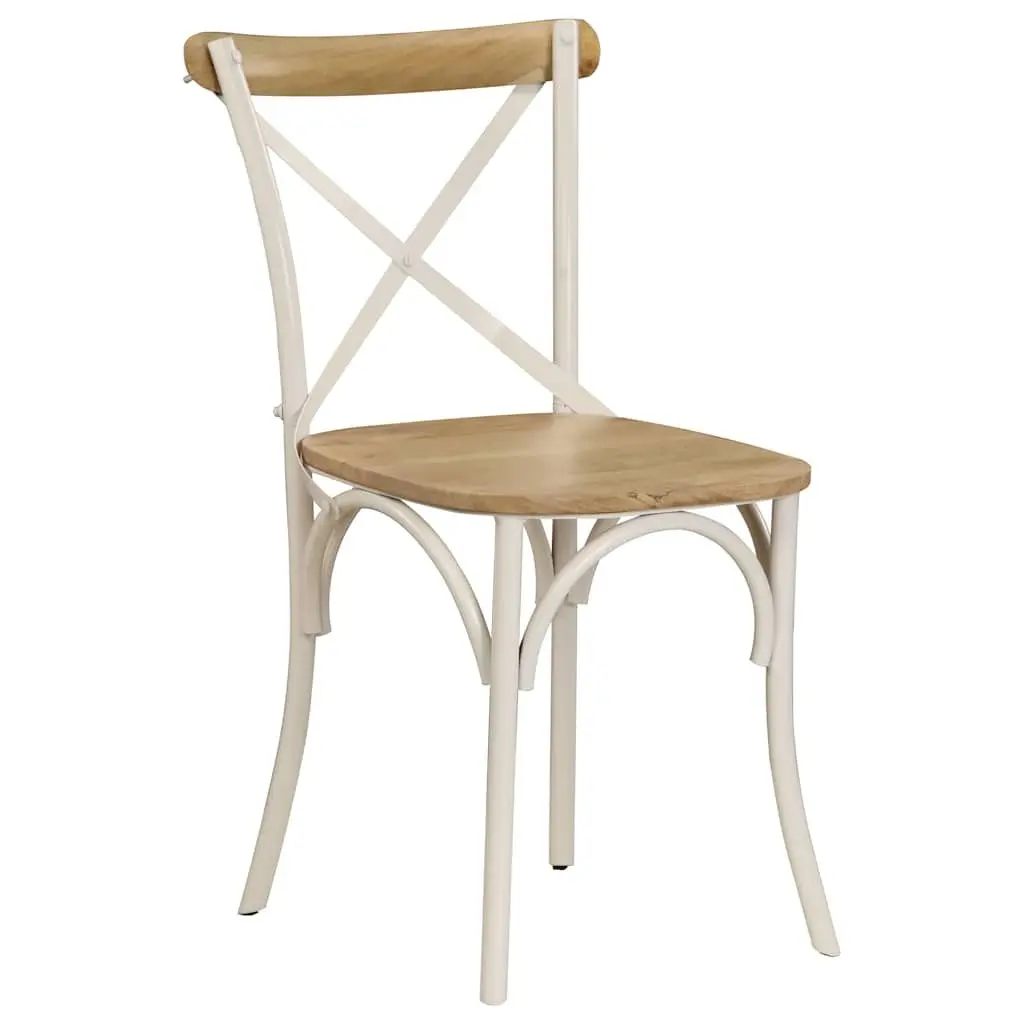 Dining Chairs Solid Mango Wood Steel Frame 6 Piece Set White