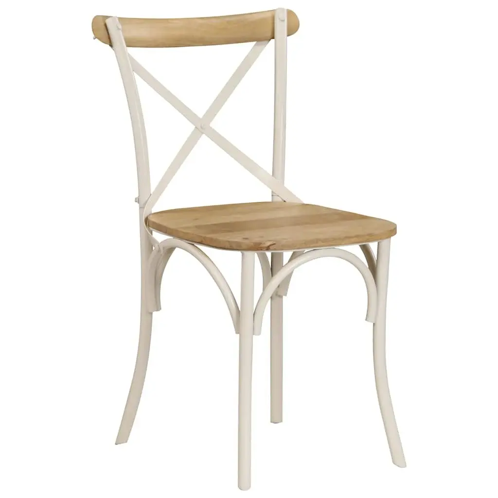 Dining Chairs Solid Mango Wood Steel Frame 6 Piece Set White