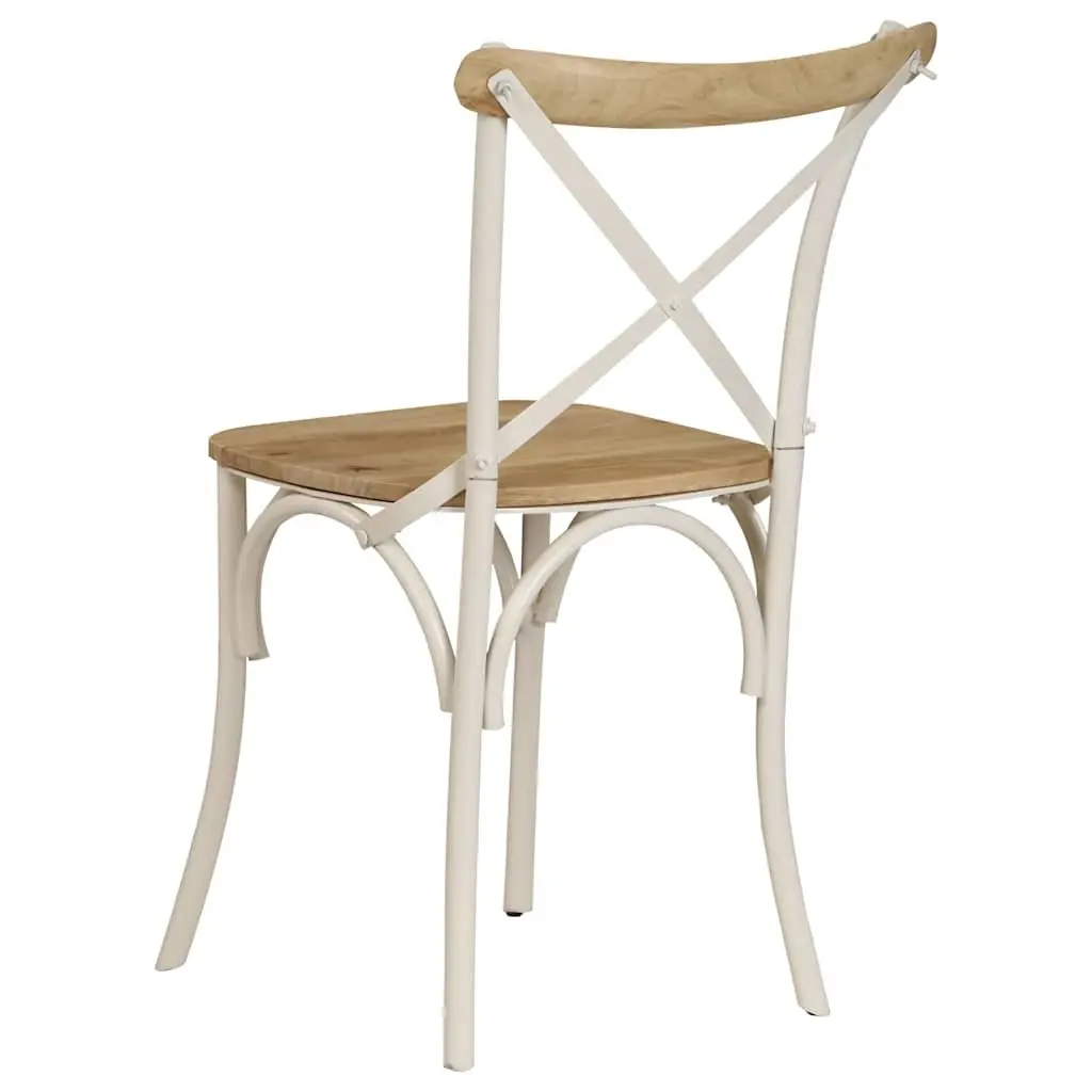 Dining Chairs Solid Mango Wood Steel Frame 6 Piece Set White