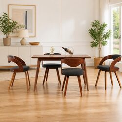 Dining Chairs Set 4 pcs Grey Bent Wood Frame Fabric Upholstered Kitchen Seating