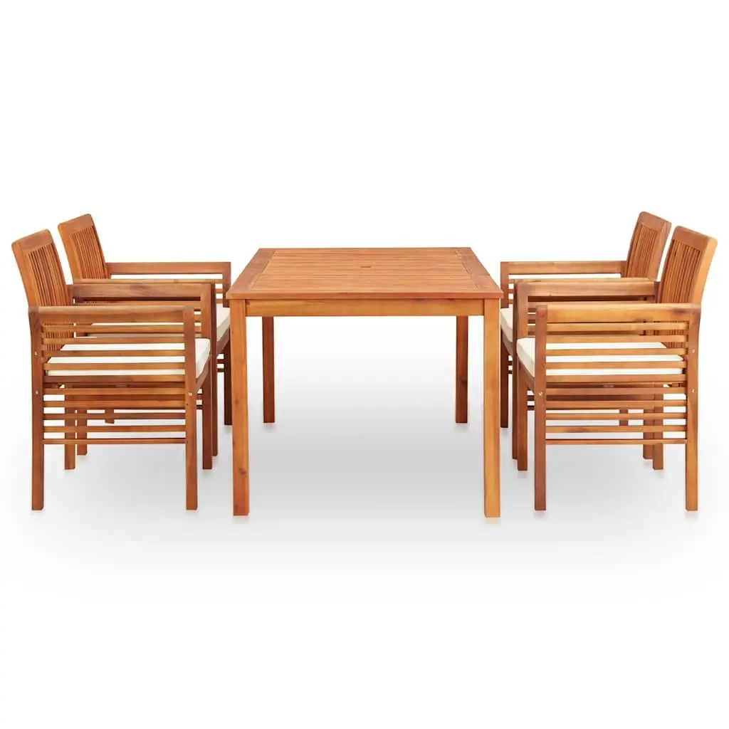 5 Piece Outdoor Dining Set Acacia Solid Wood Brown Cushioned Chairs Table