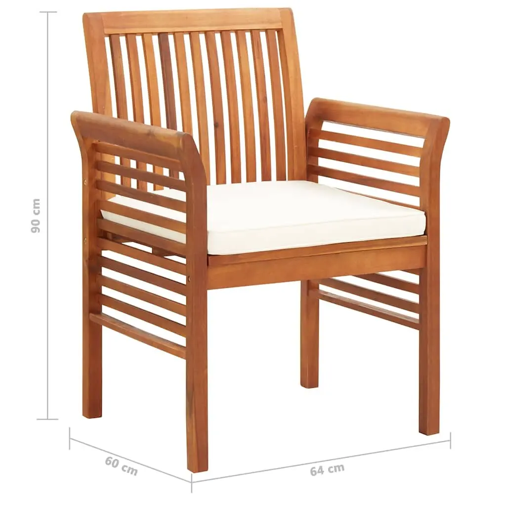5 Piece Outdoor Dining Set Acacia Solid Wood Brown Cushioned Chairs Table