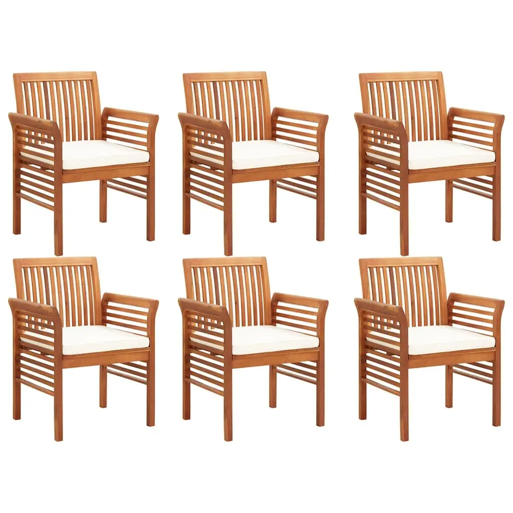 7 Piece Outdoor Dining Set Brown Solid Wood Acacia Table Chairs Cushions Patio