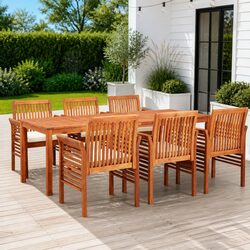 7 Piece Outdoor Dining Set Brown Wood Acacia Table Chairs Cushions Patio