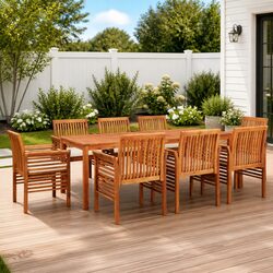 Outdoor Dining Set 9 Piece Wood Acacia Table Chair with Cushions Patio Garden