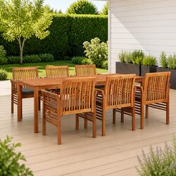 7 Piece Outdoor Dining Set with Brown Cushions