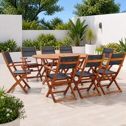 9 Piece Eucalyptus Wood Dining Set for Outdoor Spaces