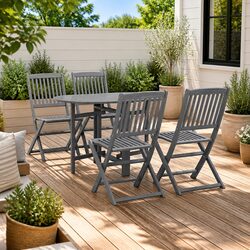 5 Piece Outdoor Dining Set Solid Wood Folding Table Chairs Grey Garden Furniture
