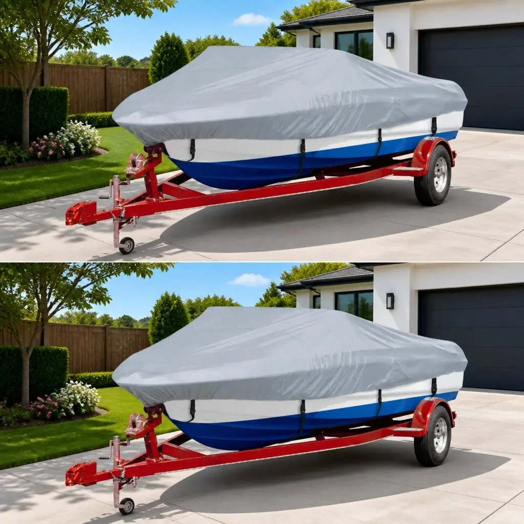 Boat Cover Heavy Duty Waterproof 2pcs Grey Pigment Coated Polyester 427488 cm x 173 cm