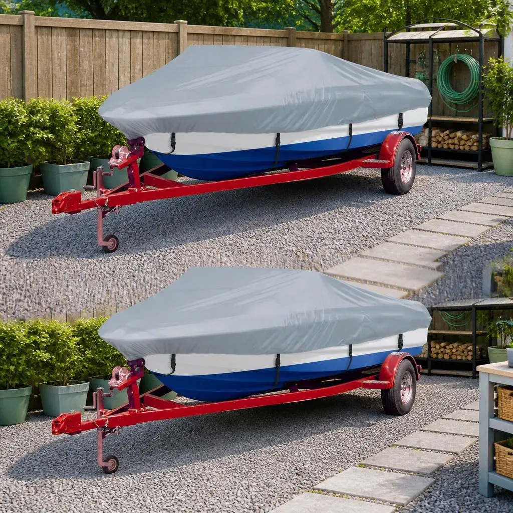 Boat Covers Heavy Duty Grey Water Repellent Polyester 519580cm Length 2 Piece