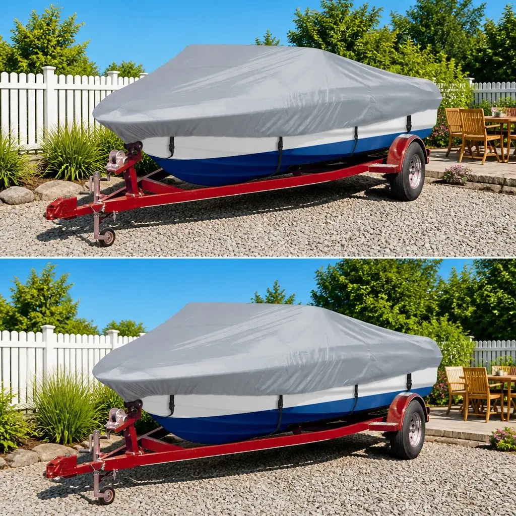 Boat Storage Cover Heavy Duty Pigment Coated Polyester 610-671cm Length 254cm Width Grey 2 Pack