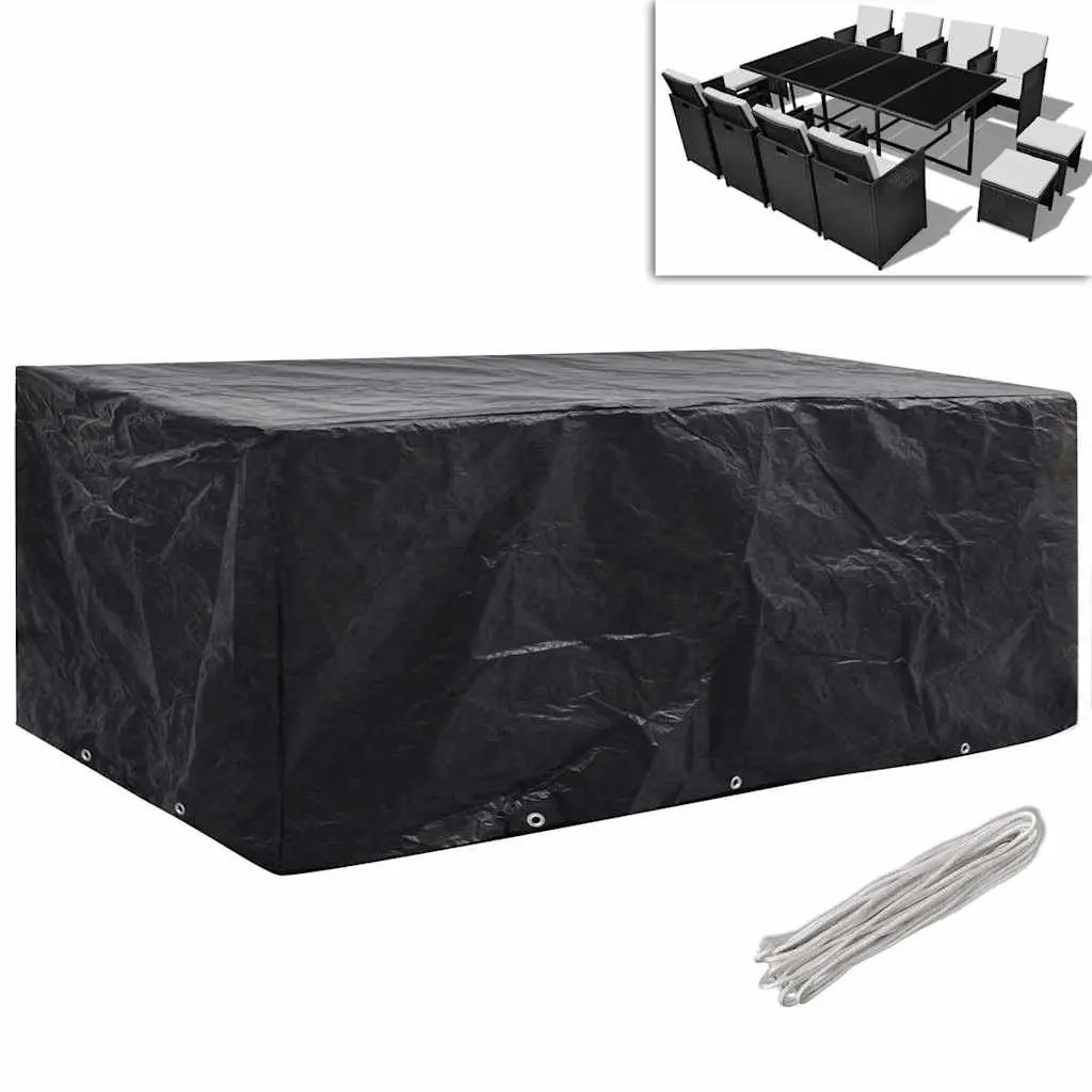 Rattan Garden Furniture Covers Black 2 Piece Set 229x113cm Protective Polyethylene for 8 Person Outdoor Use