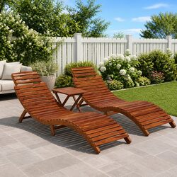 Functional 3-Piece Wooden Sun Lounger Set for Every Outdoor Space