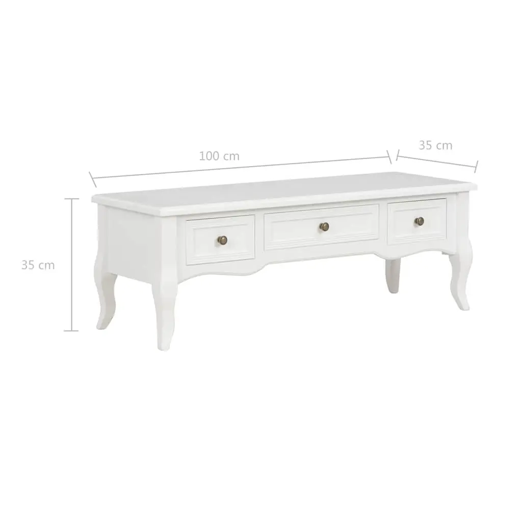 TV Cabinet Wood 100x35x35 cm White Storage Unit with 3 Drawers