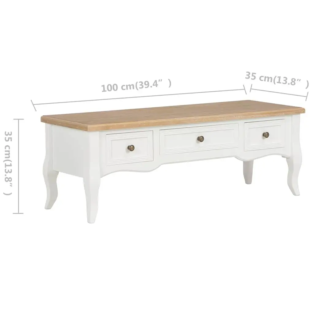 TV Cabinet Wood 100x35x35cm White Storage Unit with 3 Drawers