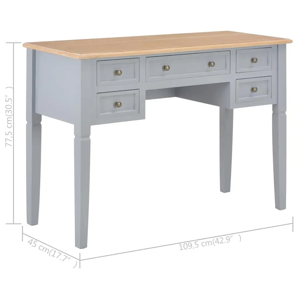 Writing Desk Grey MDF Pinewood 109.5 x 45 x 77.5 cm Home Office Furniture