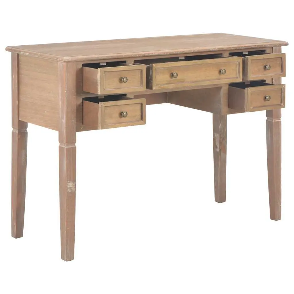 Brown Wood Writing Desk with Five Drawers Spacious Desktop Office Study Furniture
