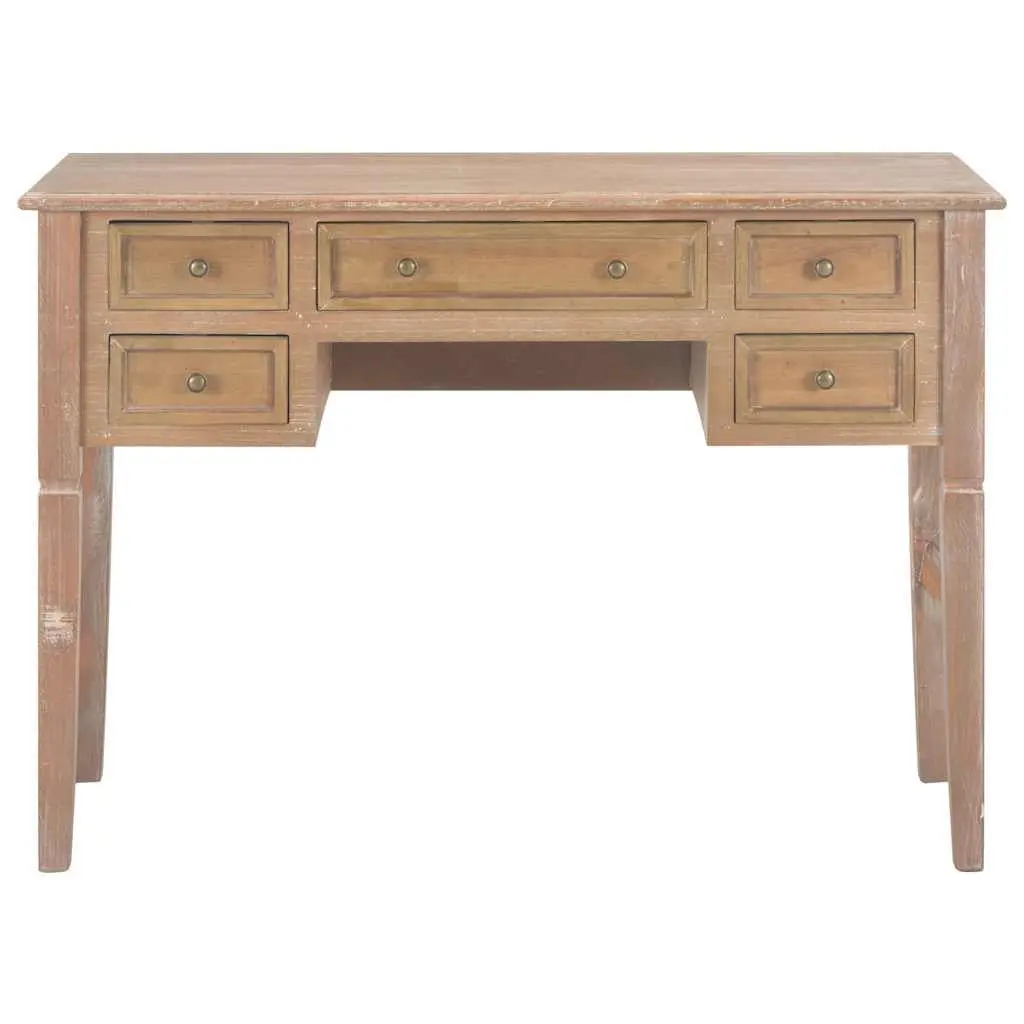 Brown Wood Writing Desk with Five Drawers Spacious Desktop Office Study Furniture