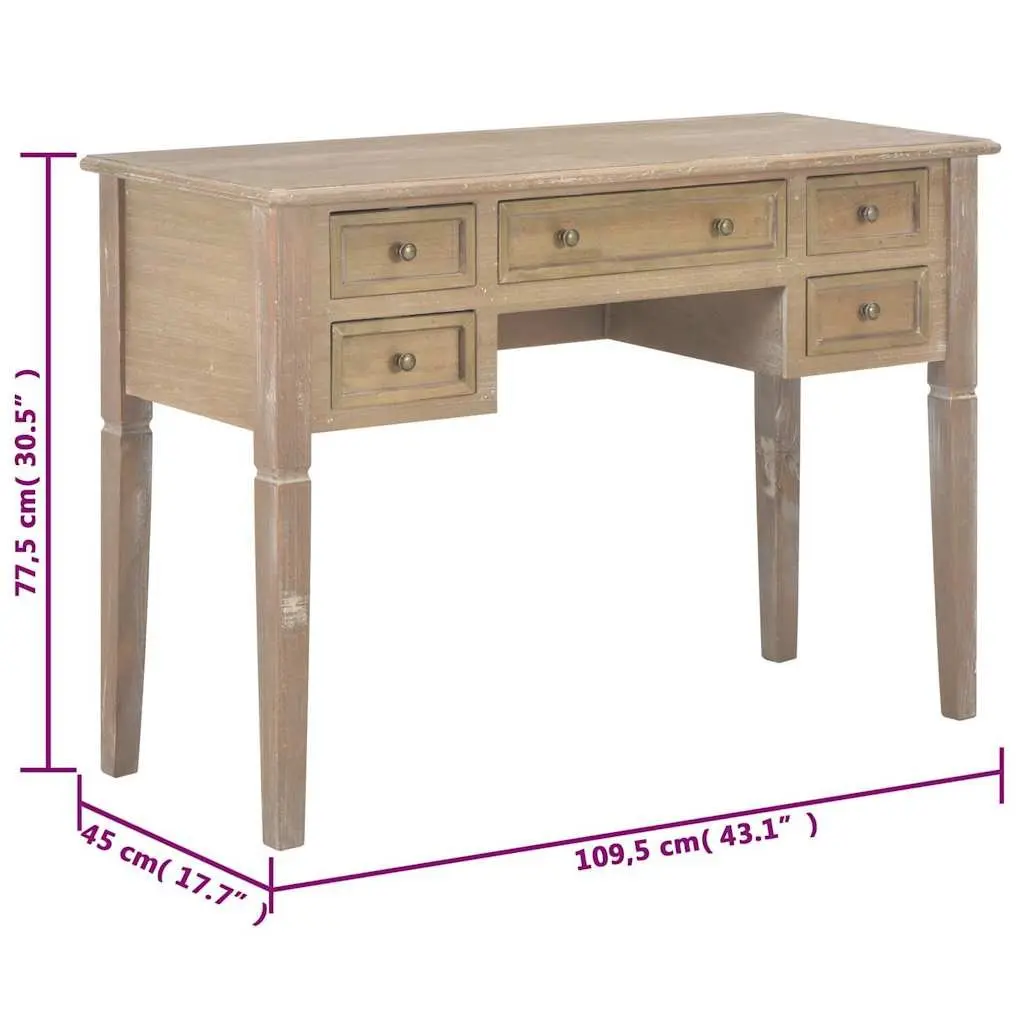Brown Wood Writing Desk with Five Drawers Spacious Desktop Office Study Furniture