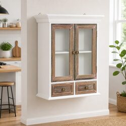 Wall Cabinet White 49x22x59cm Kitchen Storage Engineered Wood 2 Drawers Acrylic